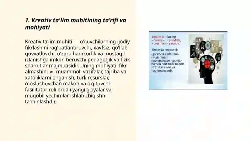 Kreativ ta'lim muhiti, mohiyati, xususiyatlari 3
