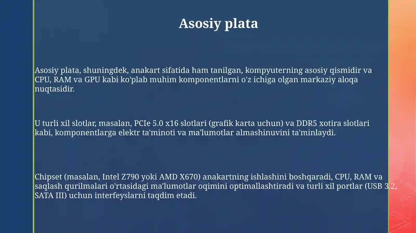 Shaxsiy kompyuterning bir qismi boʻlgan asosiy qurilmalar 3