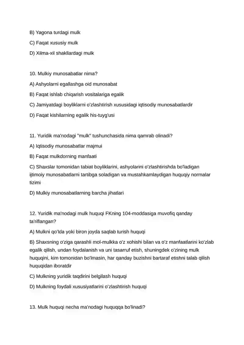 Mulk huquqidan 60ta test 3