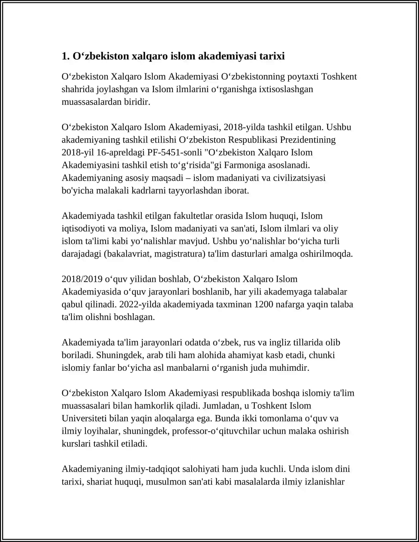 O‘ZBEKISTON XALQARO ISLOM AKADEMIYASI 3