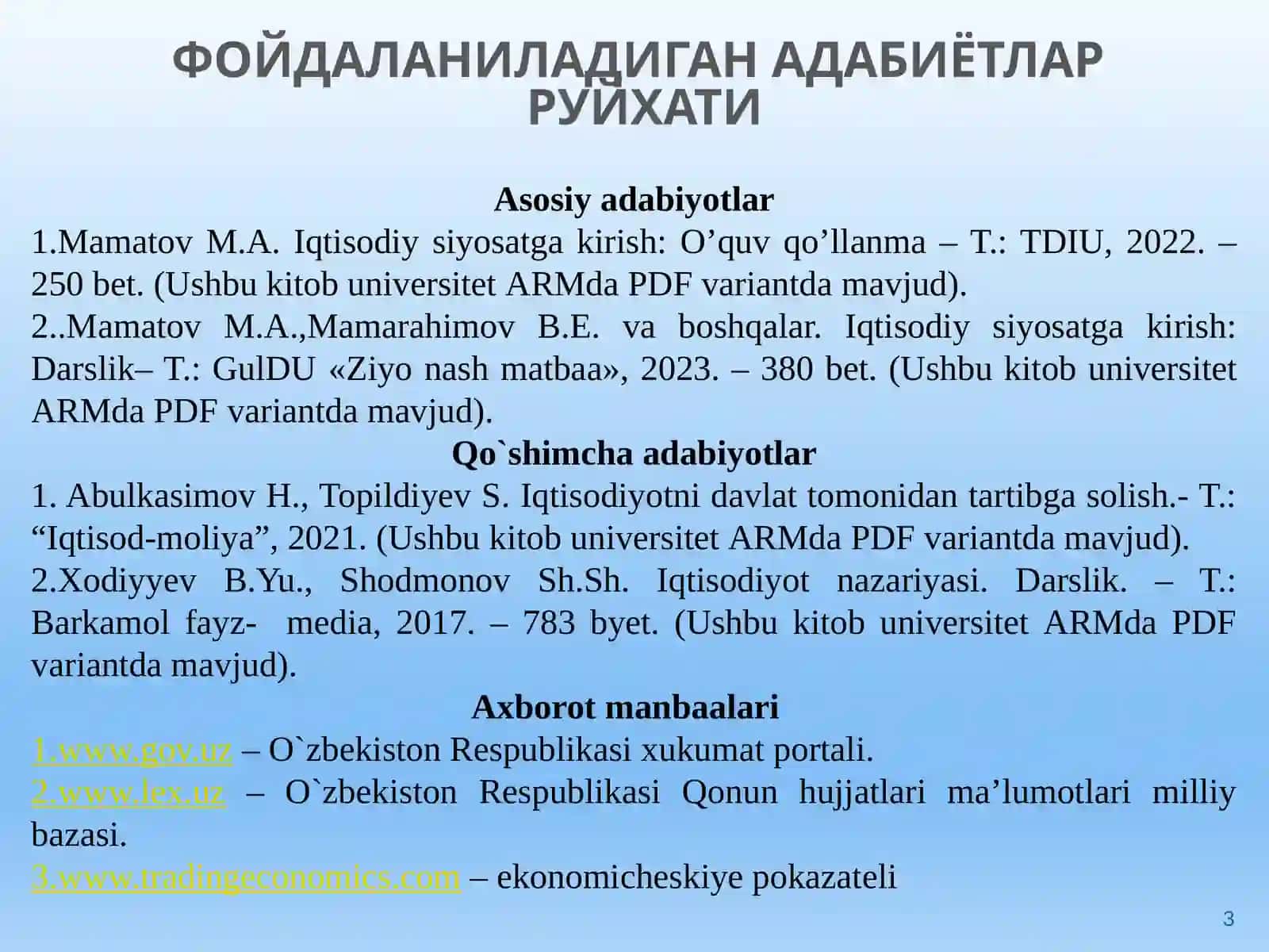 Asosiy adabiyotlar 3