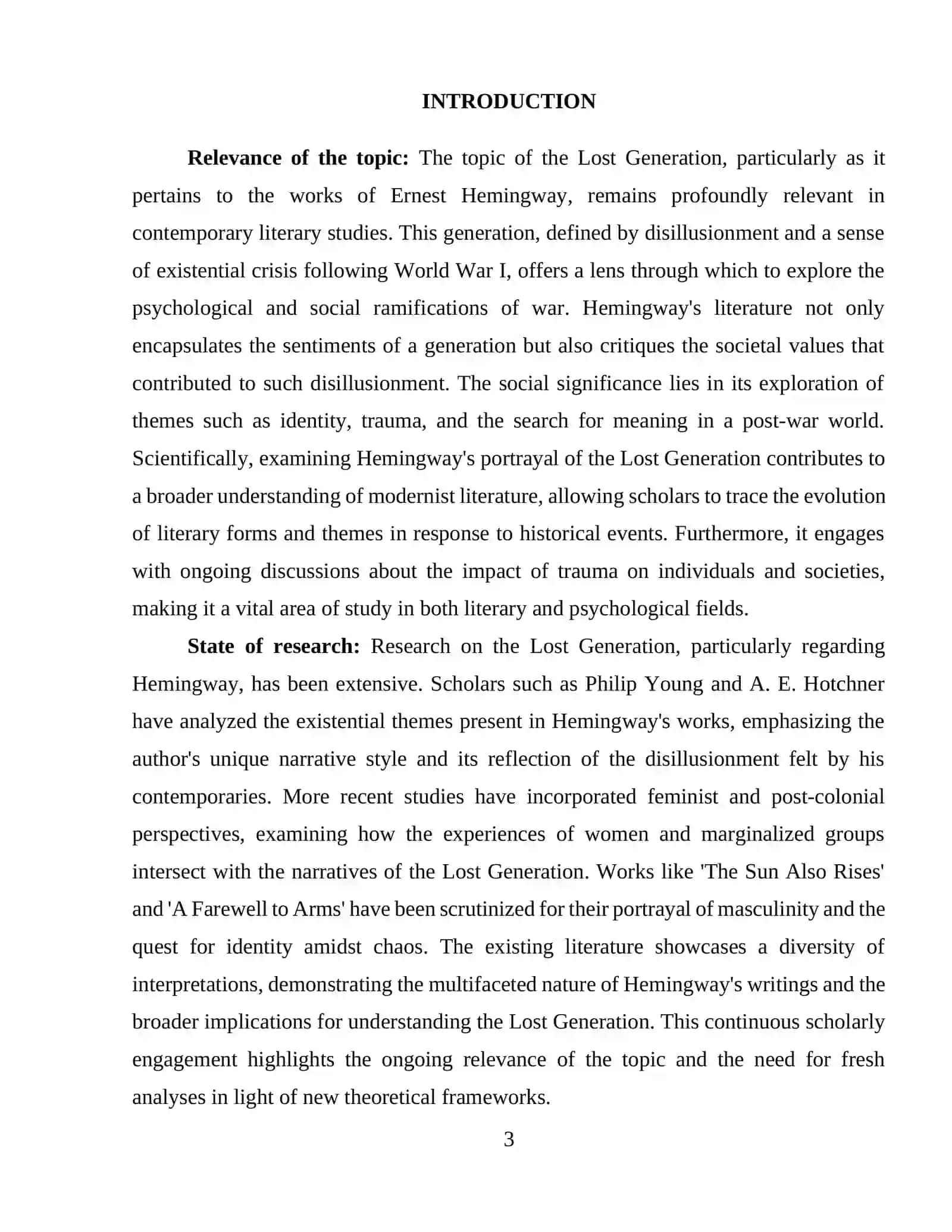 "The Lost Generation in the Works of Ernest Hemingway" 3