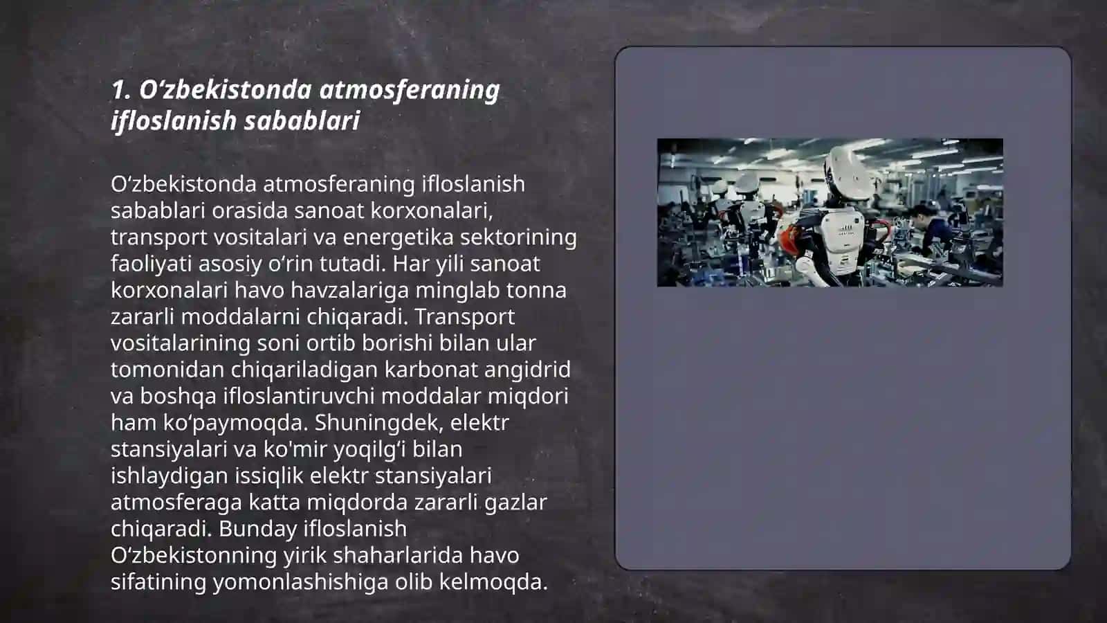 Oʻzbekistonda atmosferaning ifloslanishi va uning oldini olish choralari 3