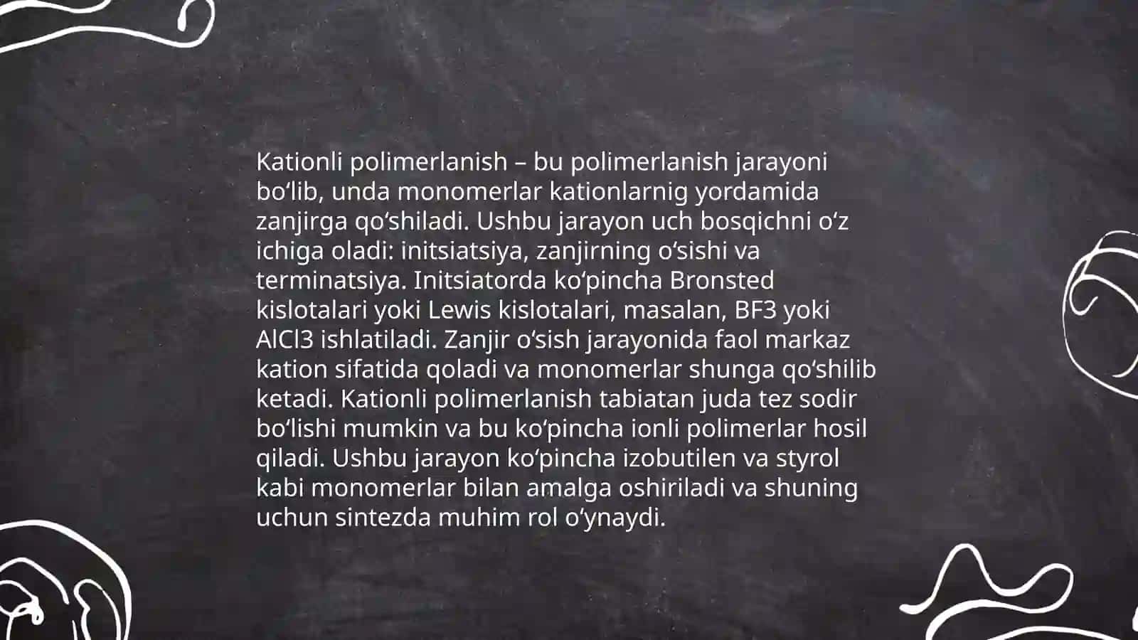 Kationli polimerlanish bosqichlari va ahamiyati 3