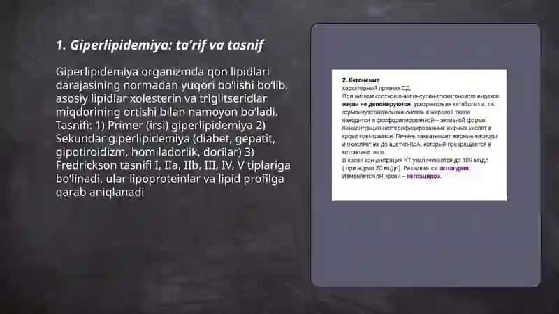 Giperlipidemiya, Ketonemiya va ketonuriya kasalliklari 3