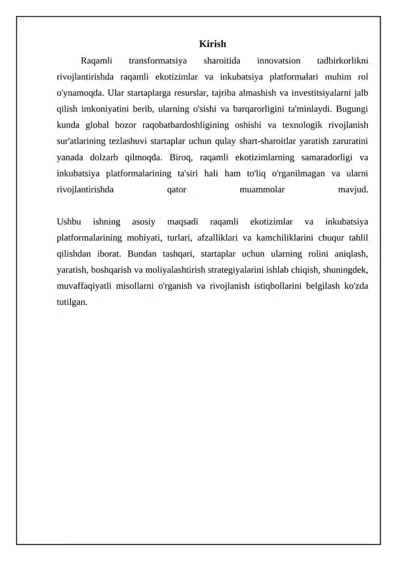 Mavzu: Startaplar uchun raqamli ekotizimlar va enkubatsiya platformalari 3