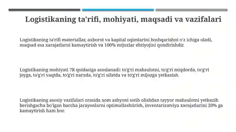 Logistikasining predmeti va vazifalari 3