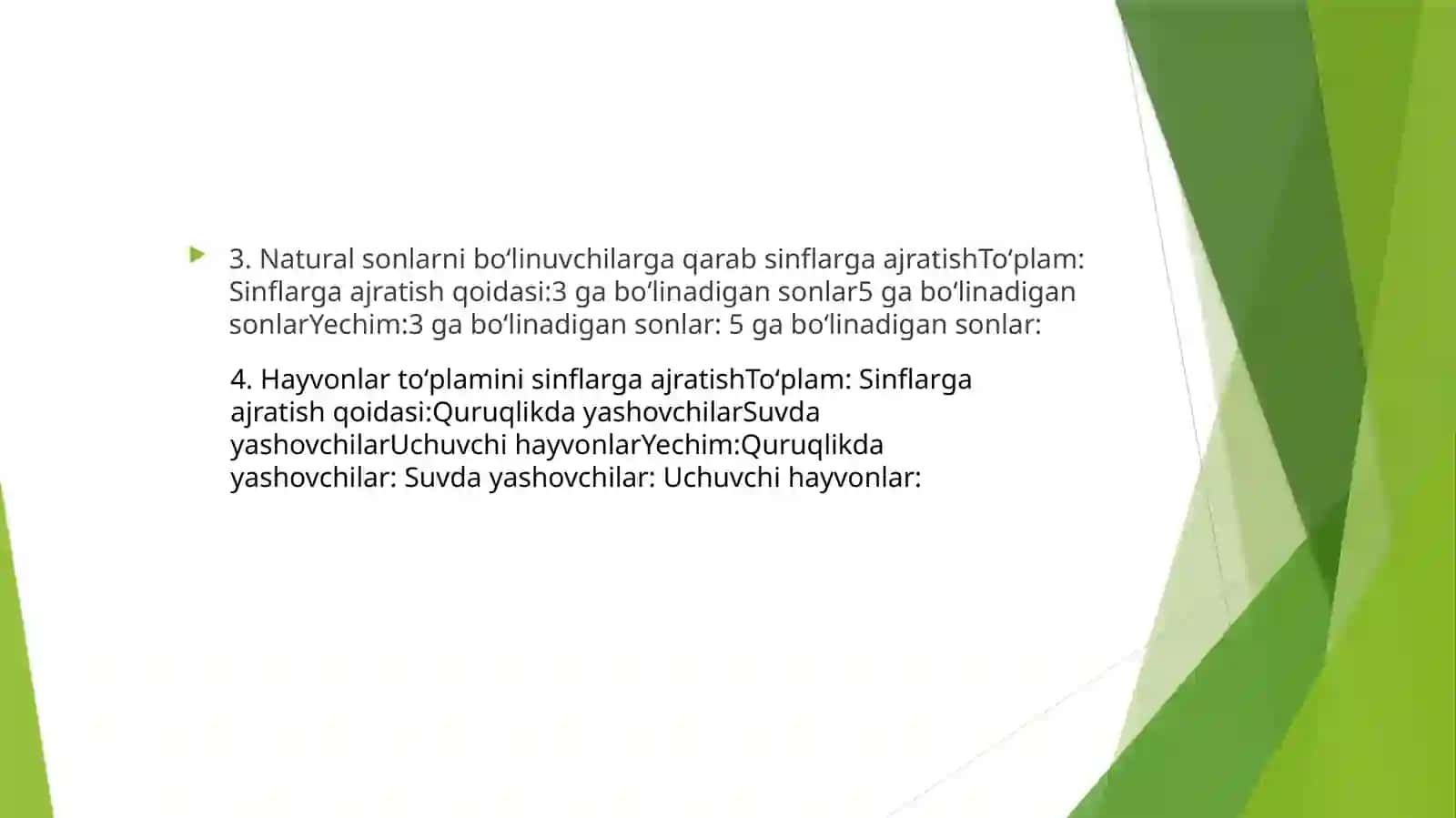 Toʻplamlarni sinflarga ajratishga oid misollar 3