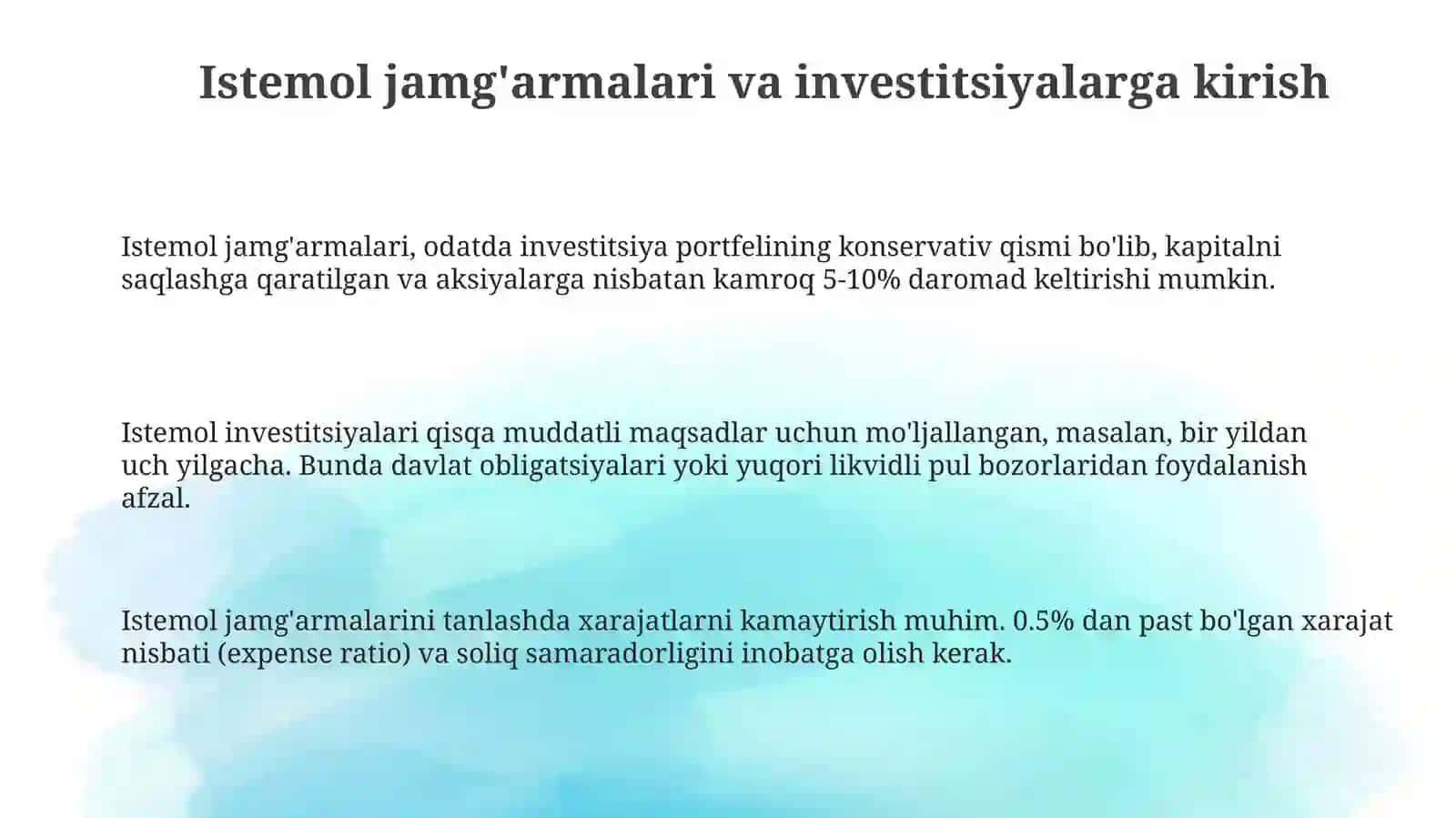 Istemoljamg'armavainvestetsiyalar 3