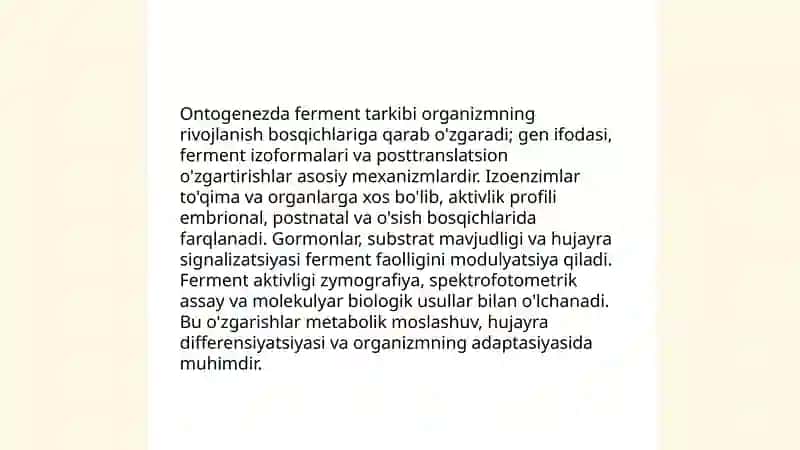 Ontogenezda ferment tarkibining o’zgarishi 3