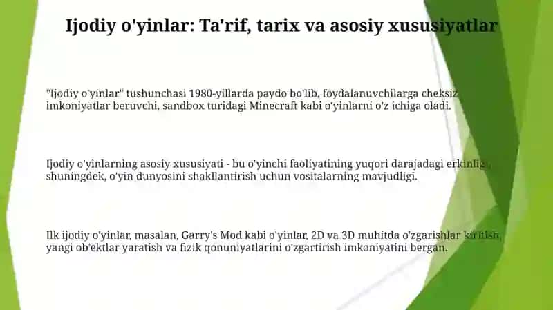 Ijodiy oʻyinlar va uning mazmuni 3