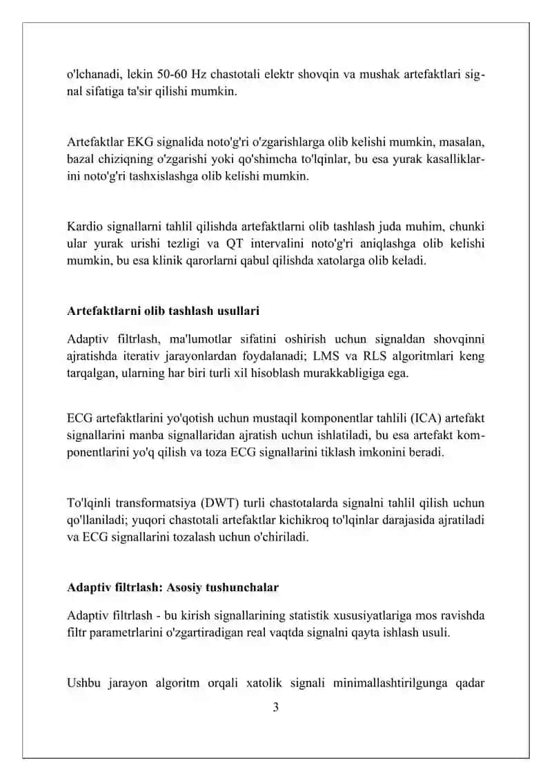 Yurak signallarini adaptiv filtrlash orqali artefaktlarni yo‘qotish 3