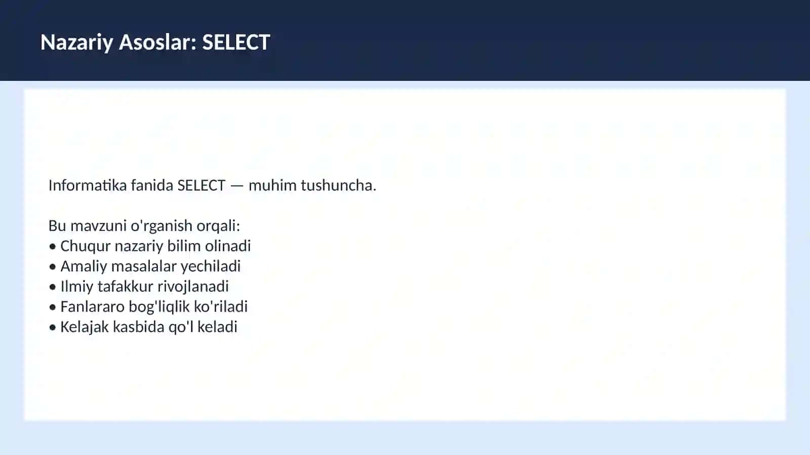 O'qituvchilar va talabalar uchun dars ishlanma 3