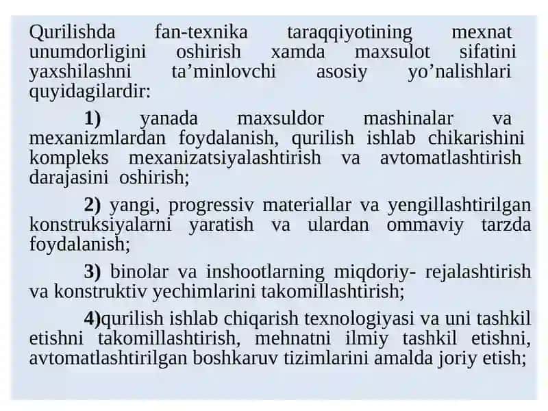 Ma’ruza: Qurilish ishlarini tashkil qilish 3