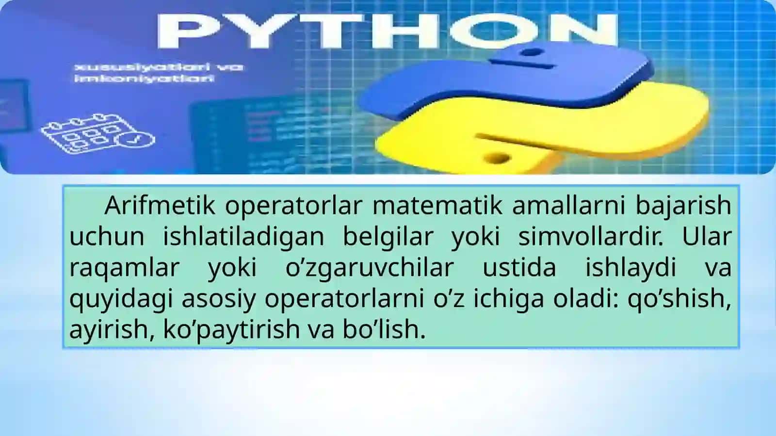 Pythonda oddiy arifmetik operatorlar 3