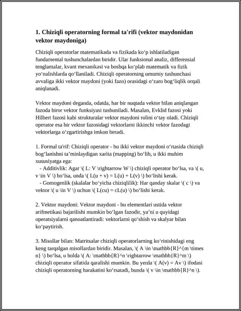 CHIZIQLI OPERATORNING TARIFI VA MISOLLAR 3