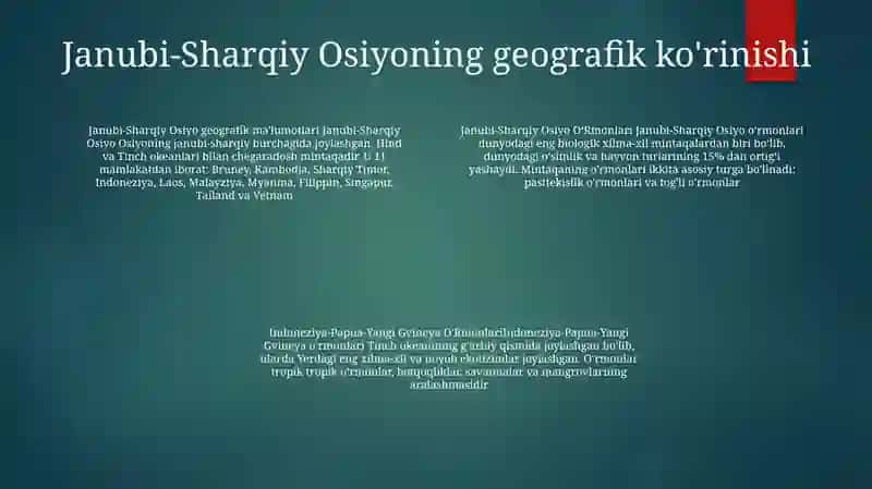 Janubi-Sharqiy Osiyo O'Rmonlari 3
