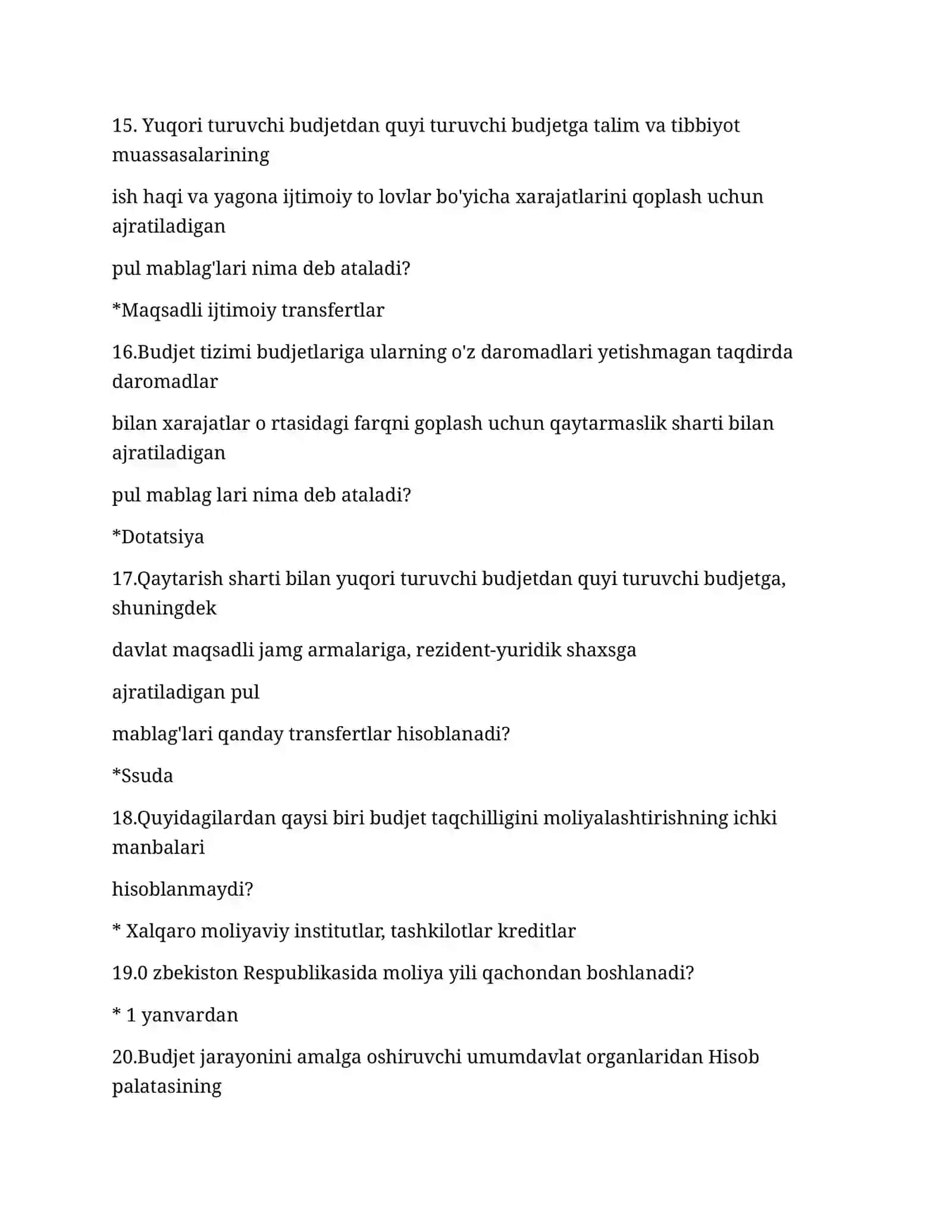 Moliya asoslari yakuniy testlar 3