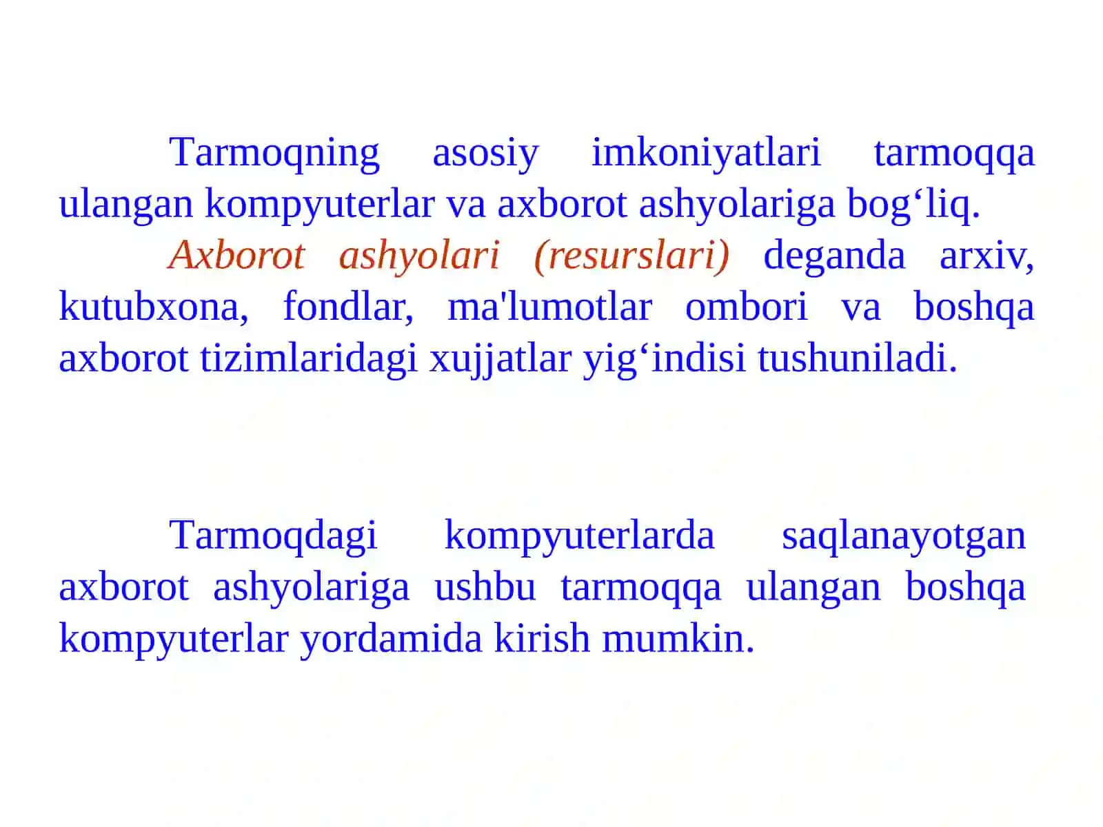 Tarmoq texnologiyasi va Internet xizmatlari 3