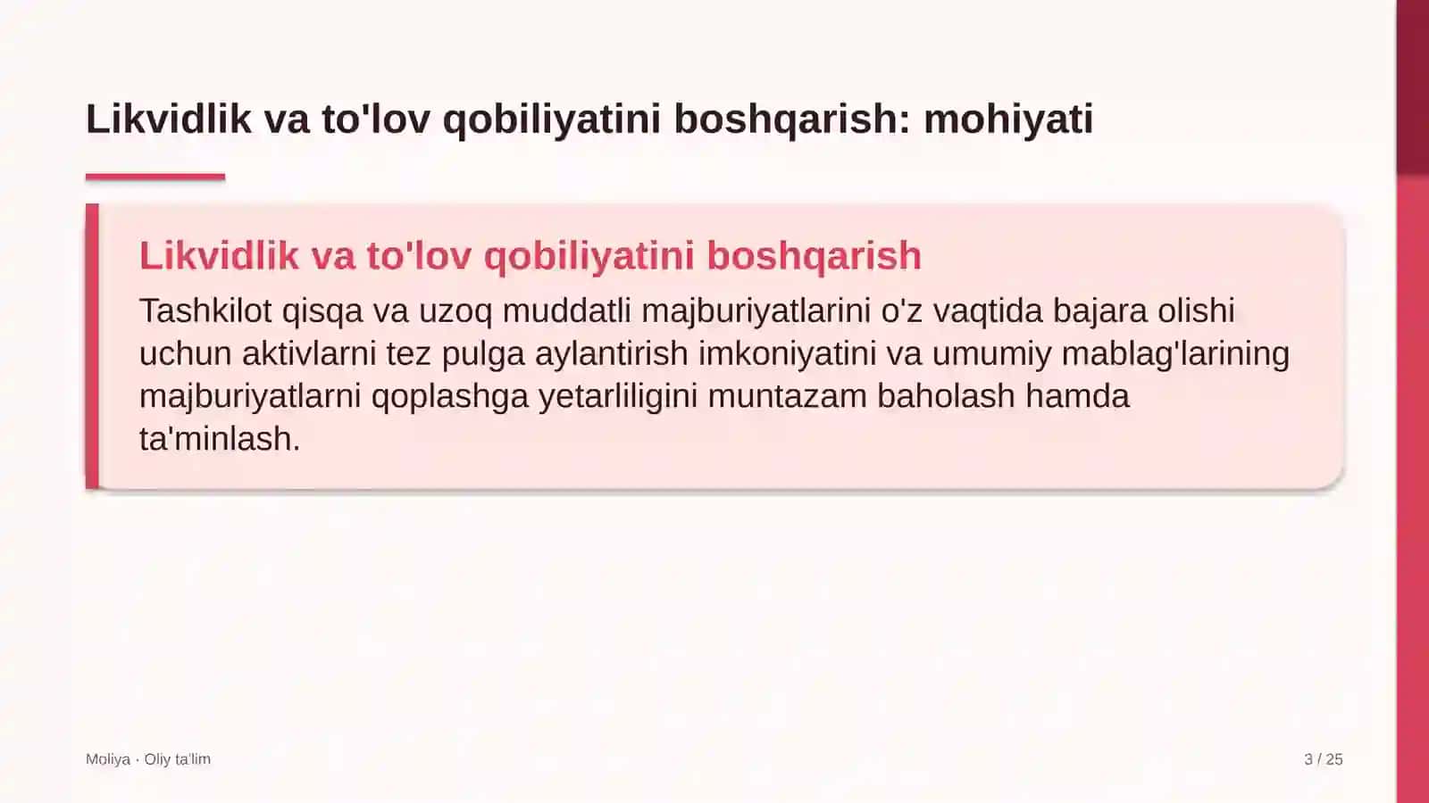 oliy ta'lim muassasalarida likvidlik va to'lov qobiliyatini boshqarish 2006 3