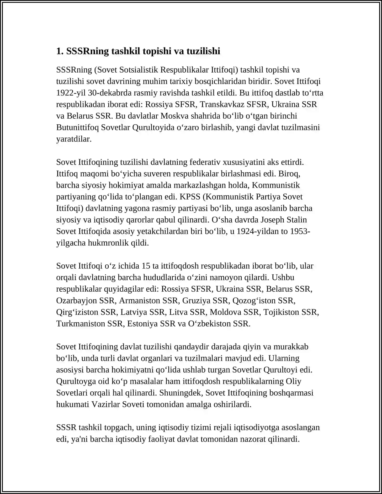 SOVET DAVLATINING TANAZZULGA YO'L TUTUSHI 3