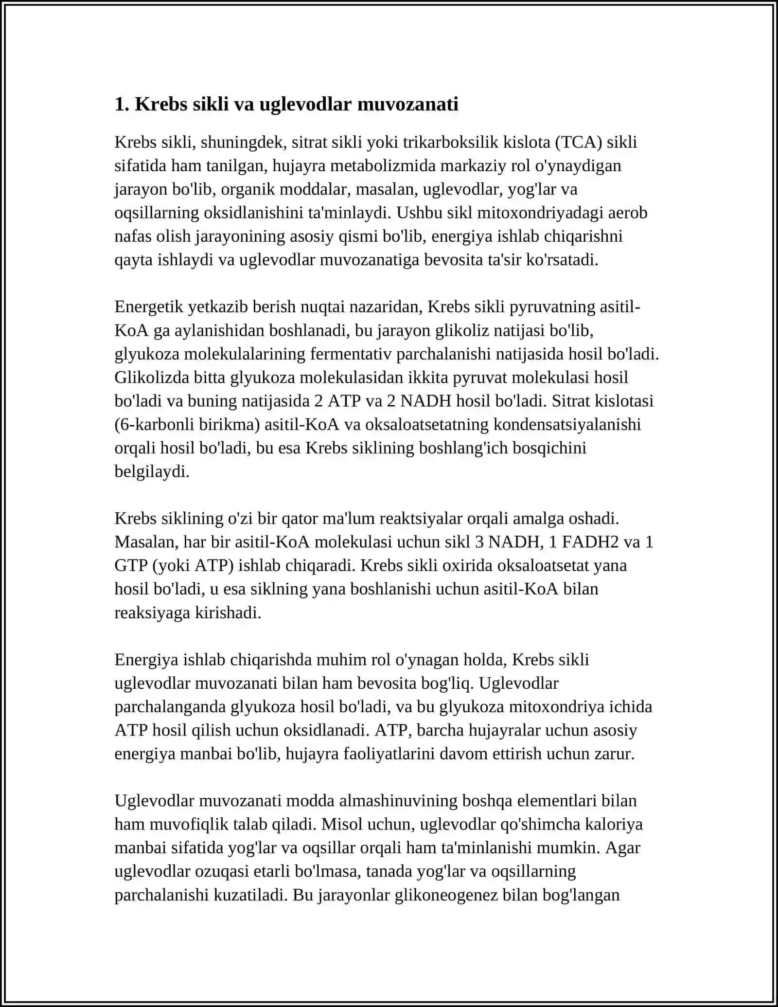 UGLEVODLAR TOʻPLANISHI VA METABALIZMI. KREBS SIKLI 3