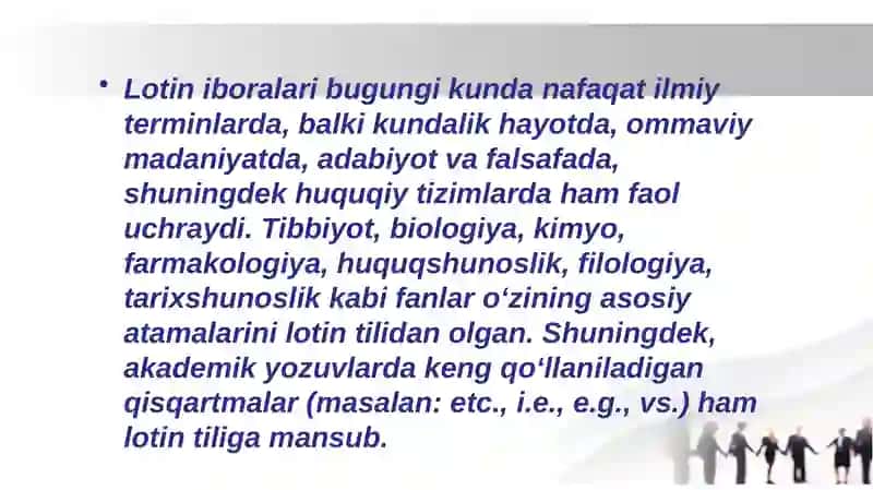 Lotin iboralarining barcha jabhalarda tutgan o’rni 3
