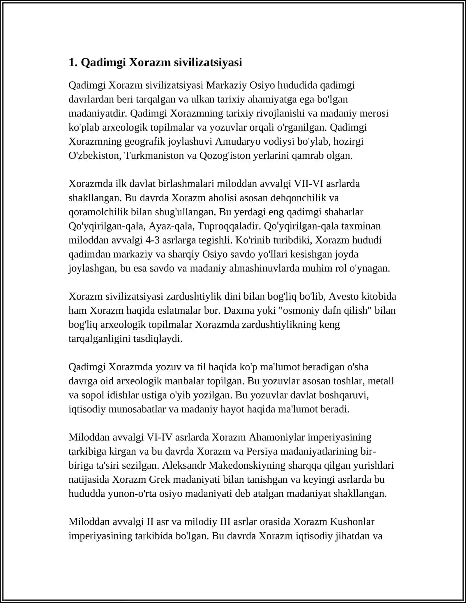 OʻZBEKISTON RESPUBLIKASINING TARIXIY MEROSI REFERAT 3