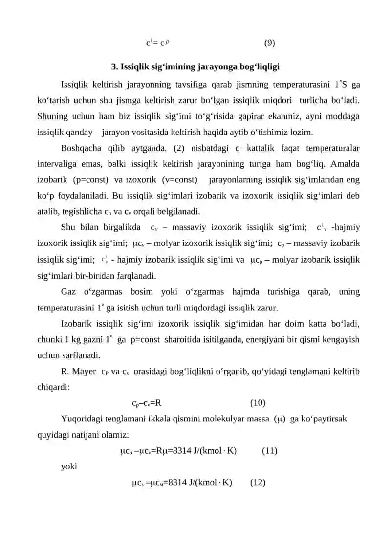 Gazlarning issiqlik sig`imi 3