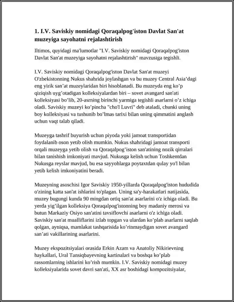 I.V.SAVISKIY NOMIDAGI QORAQALPOG’ISTON DAVLAT SAN’AT MUZEYIGA SAYOHAT 3