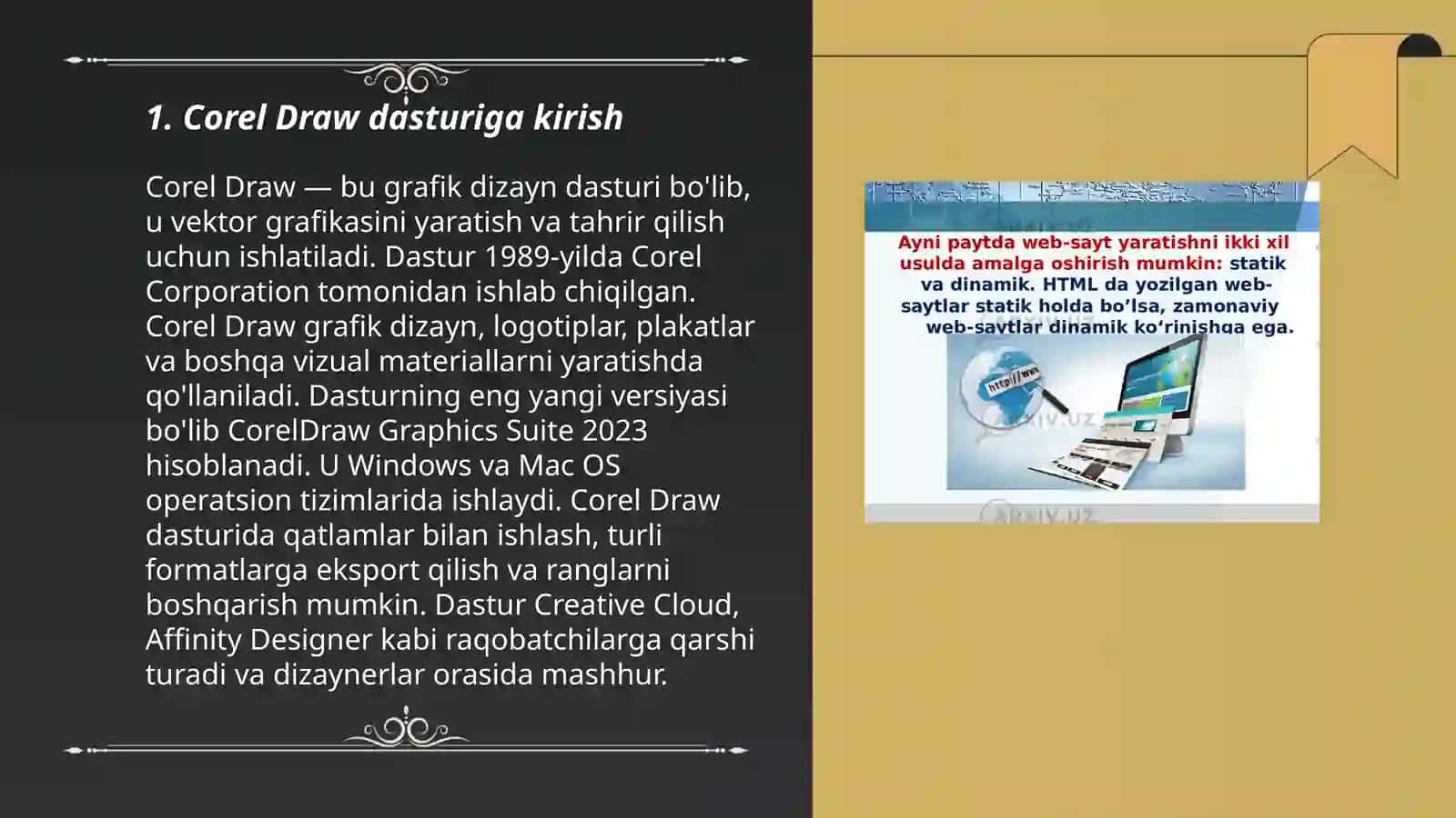 Corel Draw dasturi haqida matnlar bilan ishlash 3