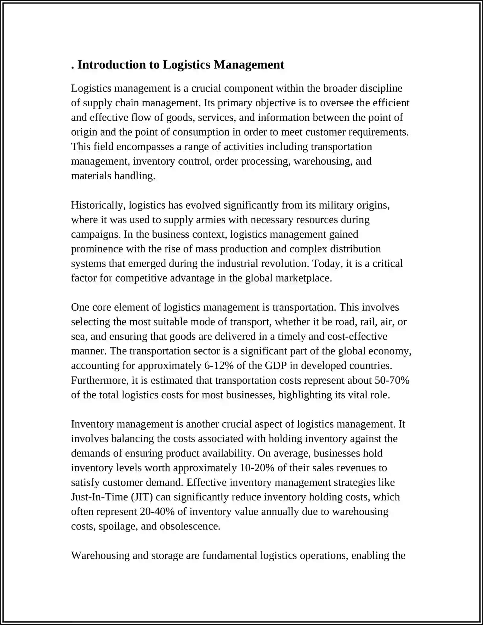 SUBJECT AND OBJECTIVES OF THE COURSE LOGISTICS MANAGMENT 3