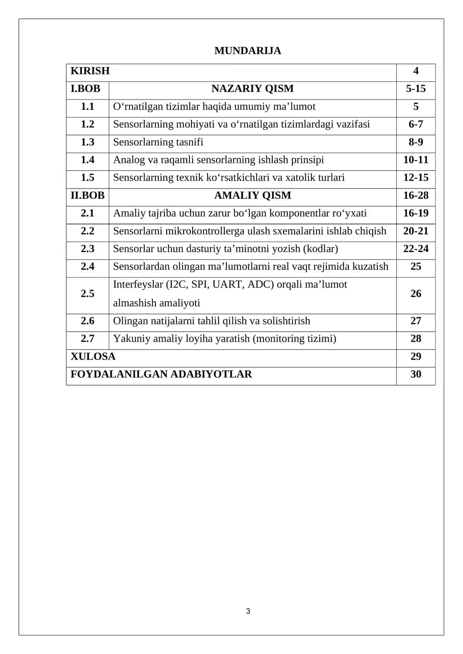 "O‘rnatilgan tizimlarda sensorlar va ularning interfeyslari" kurs ishi 3