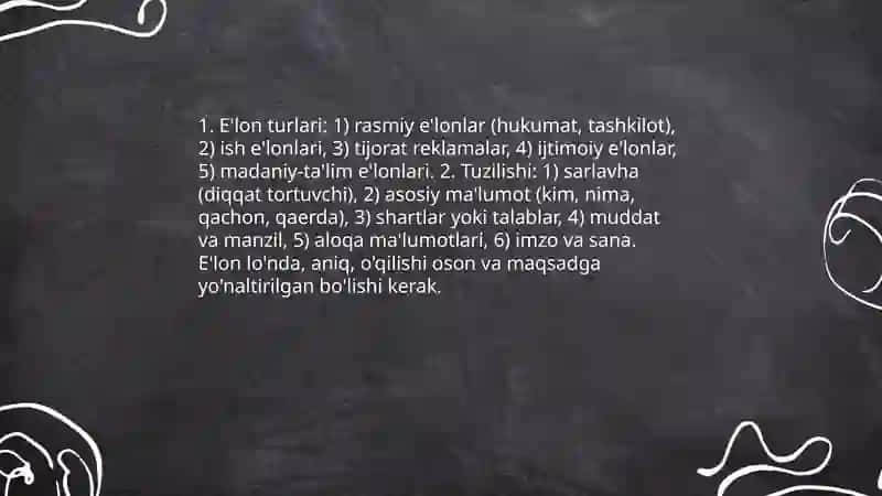 Eʼlon, hisobot. Xizmat yozishmalari 3