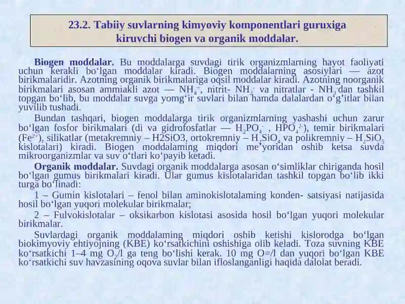 Tabiiy suvlarning kimyoviy komponentlari 3
