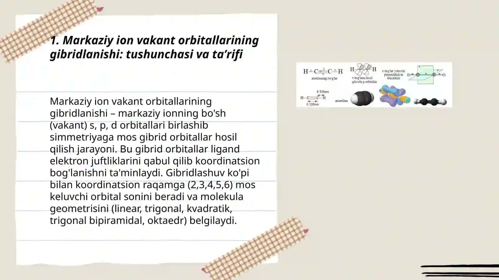 Markaziy ion vakant orbitallarining gibridlanishi 3
