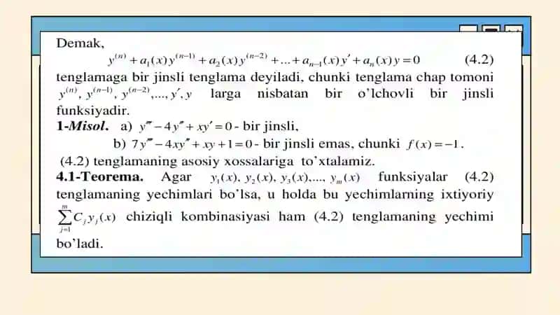 Yuqori tartibli chiziqli differensial tenglamalar 3
