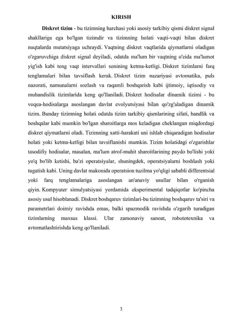 « Diskretli boshqarish tizimlari » 3