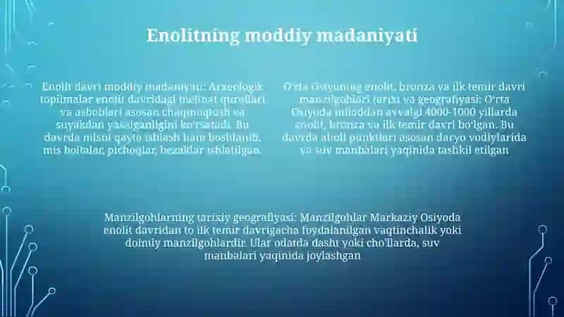 O'Rta Osiyoning Enolit. Bronza Va Ilk Temir Davri Manzilgohlari Tarixiy Geografiyasi 3