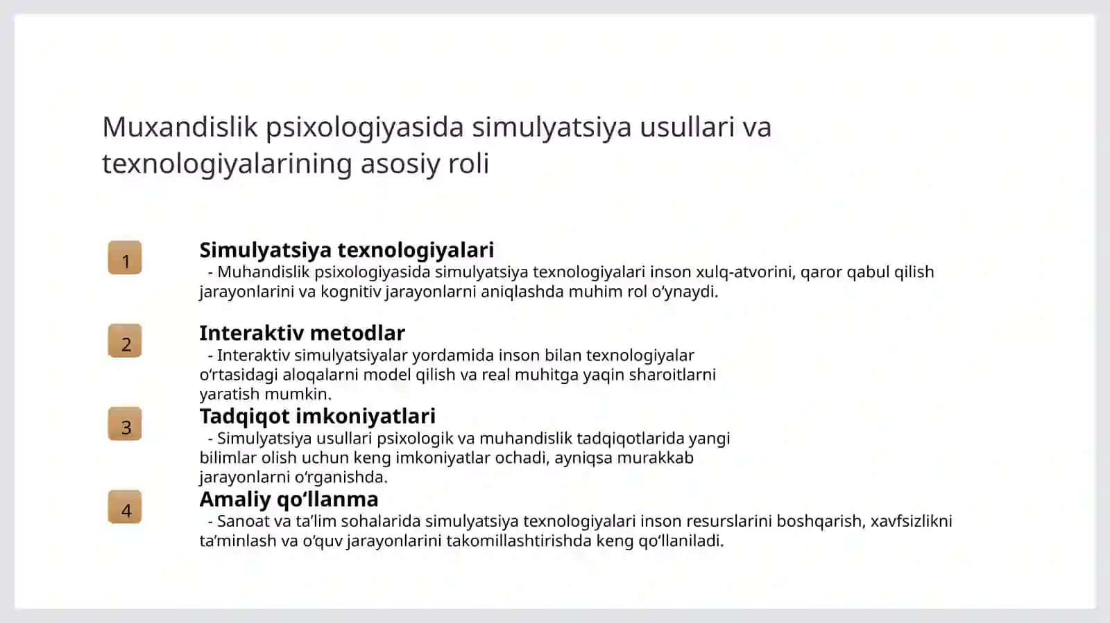 Muxandislik psixologiyasining simulyatsiya usullari 3