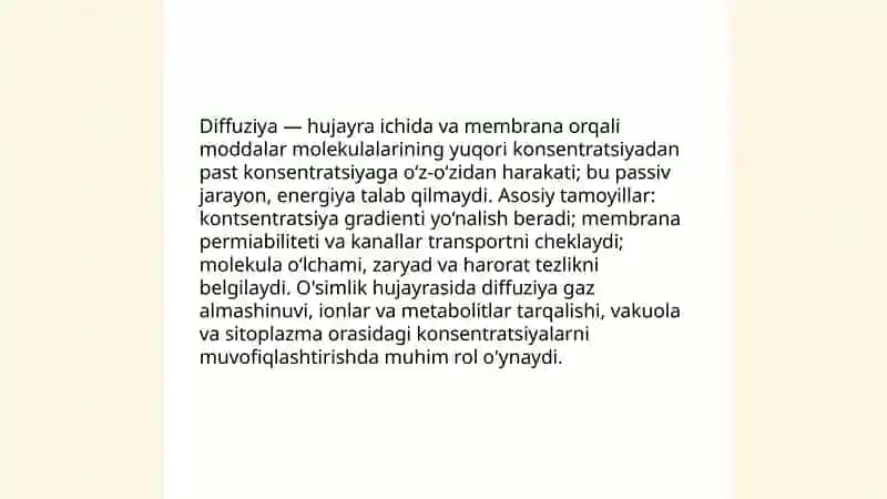 Tur hujayrasida diffuziya va osmos 3