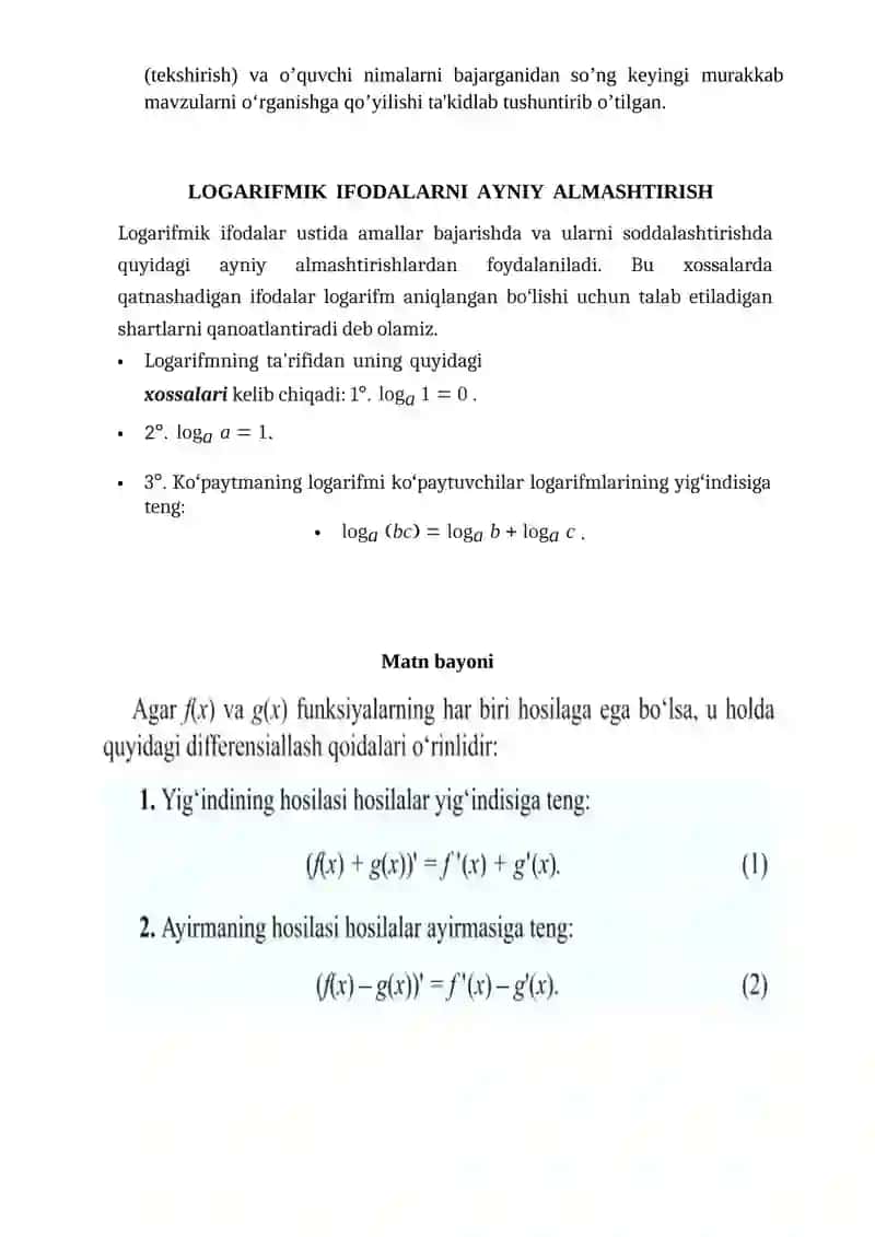 LOGARIFMIK IFODALAR BO’YICHA USLUBIY QO’LLANMA 3