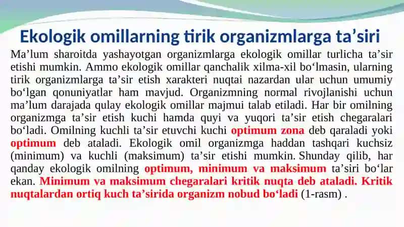 Organizmlarning tarqalish omillari. Abiotik omillar 3
