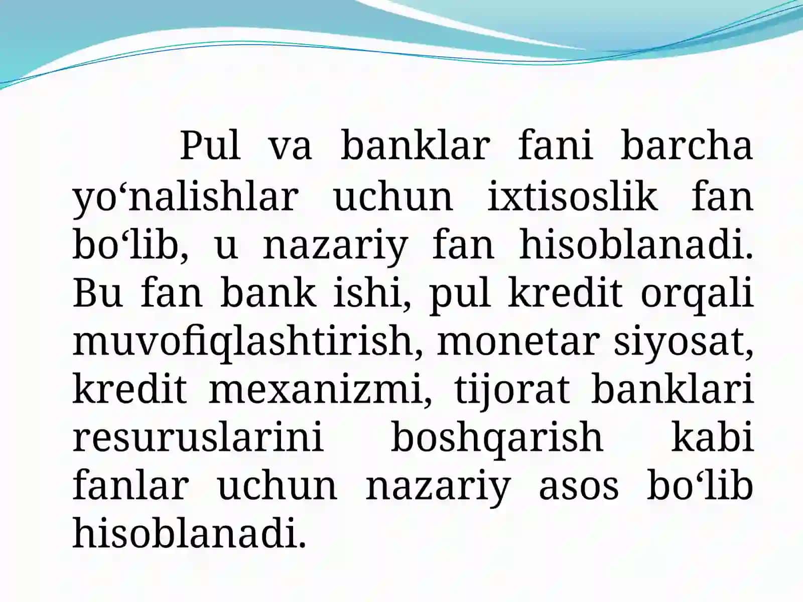 Pulvabanklar faniga kirish 3