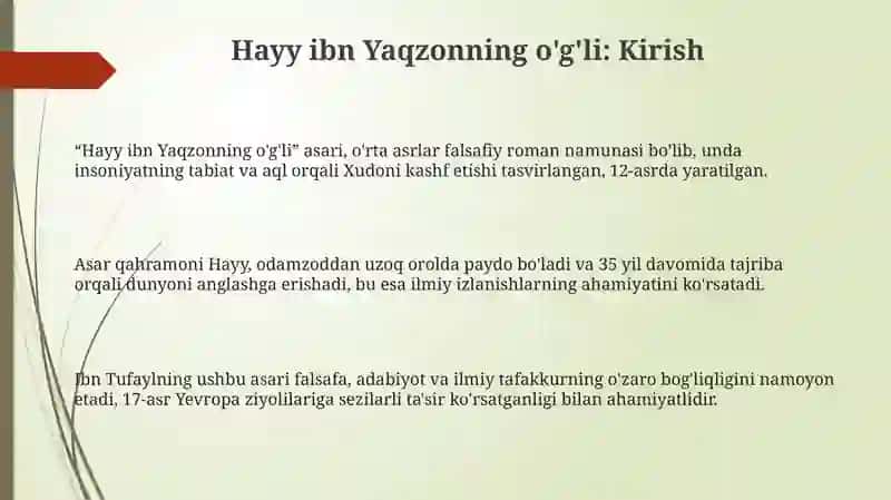 Hayy ibn Yaqzonning o'g'li 3