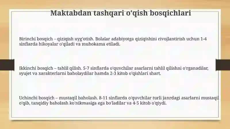 Sinfdan tashqari o‘qish bosqichlari 3