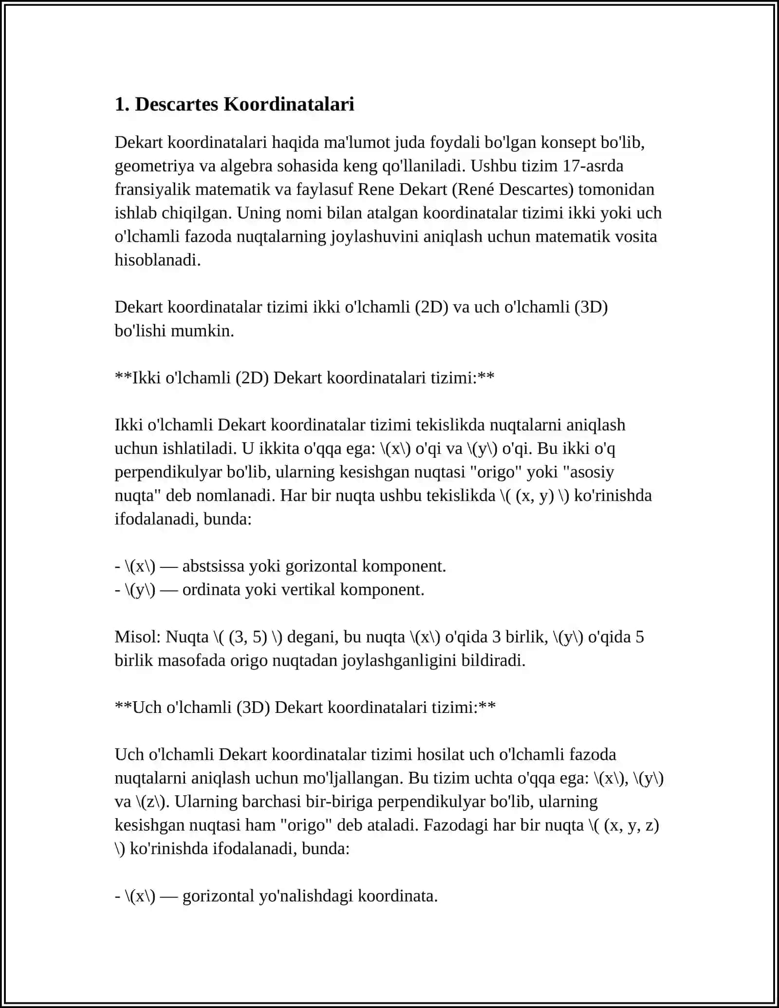 Descartes Koordinatalari 3