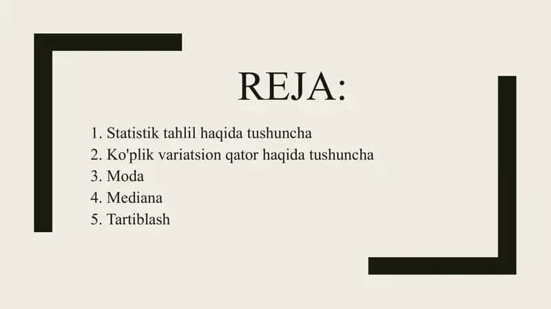 Ko'plik variatsion qator, ular bilan ishlash moda, mediana, tartiblash 3