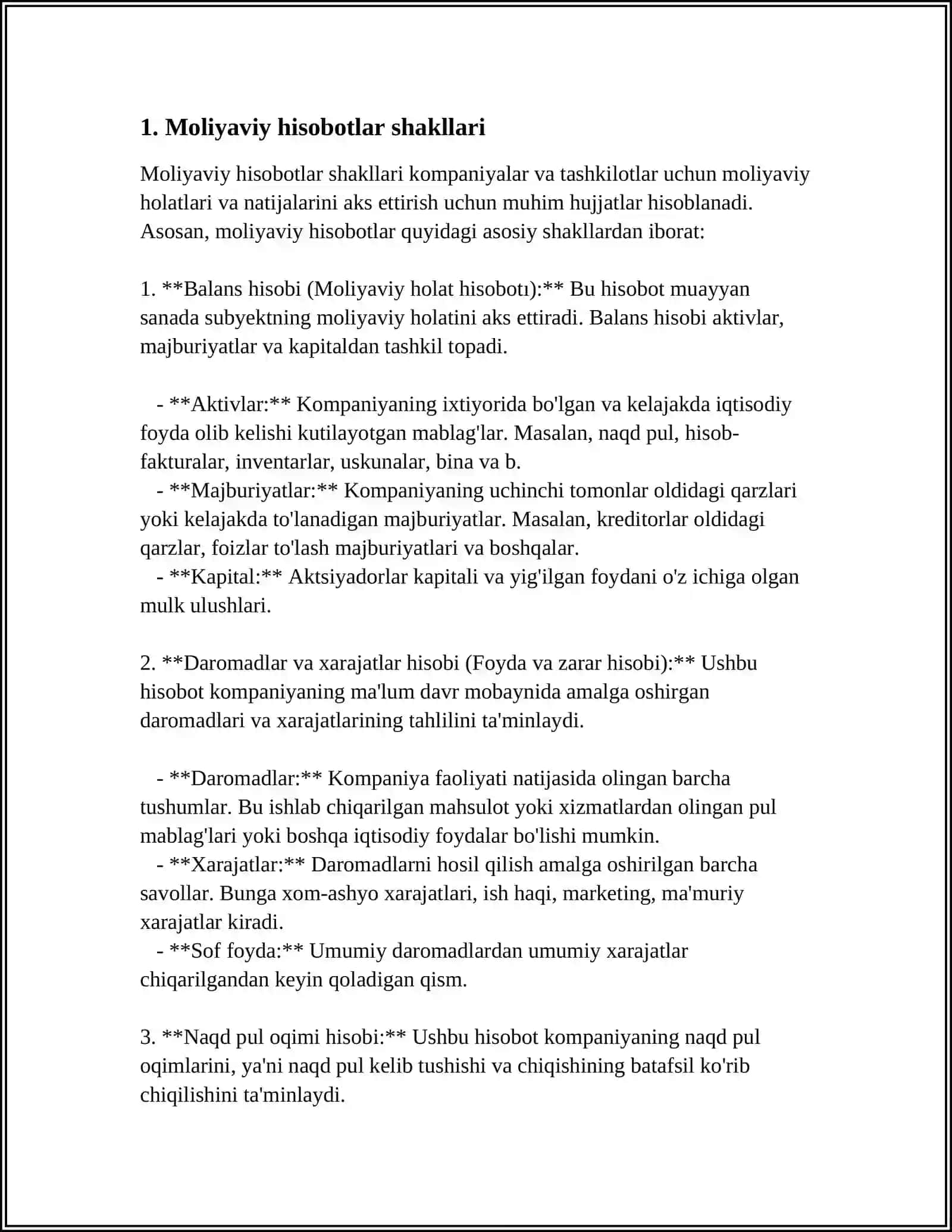 Moliyaviy hisobotlar shakllari va ularning tavsifi 3