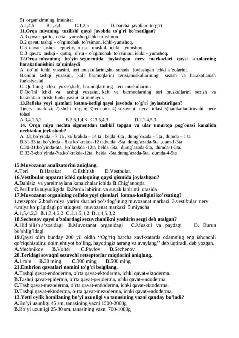 8-Sinf I-Chorrak uchun test 3